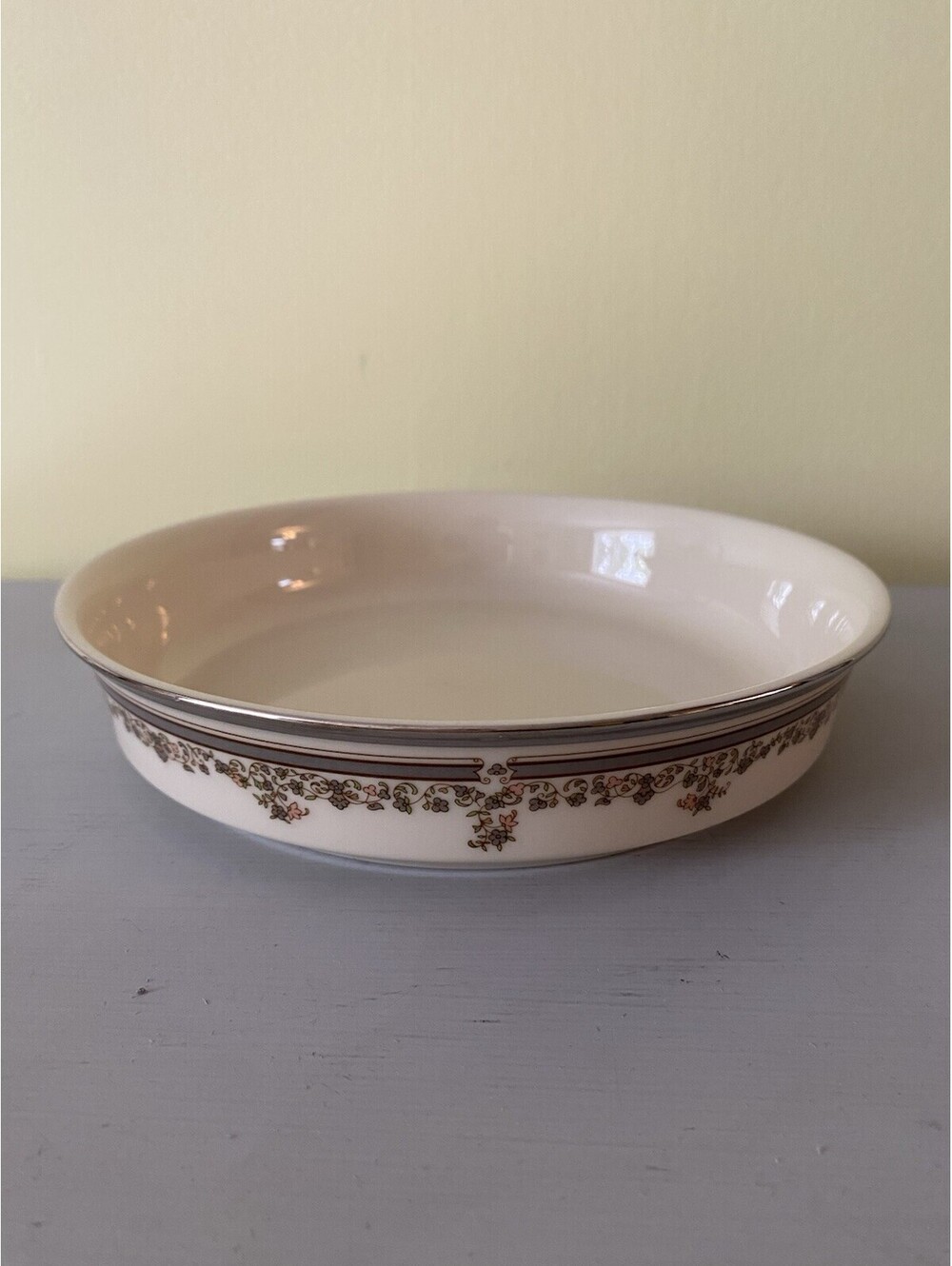 Lenox LACE POINT Coupe Soup Bowl Salad 7-1/2" Gray and Pink, Gray Band RARE